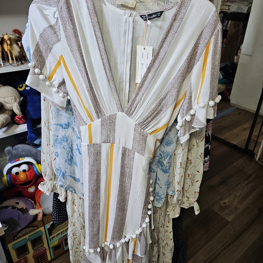 Simplee White and Brown Dress